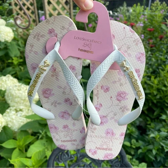 NWT LoveShackFancy x Havaianas Sterling Dusk Ribbon Rosa Flip Flops Size 7/8 - Picture 4 of 10